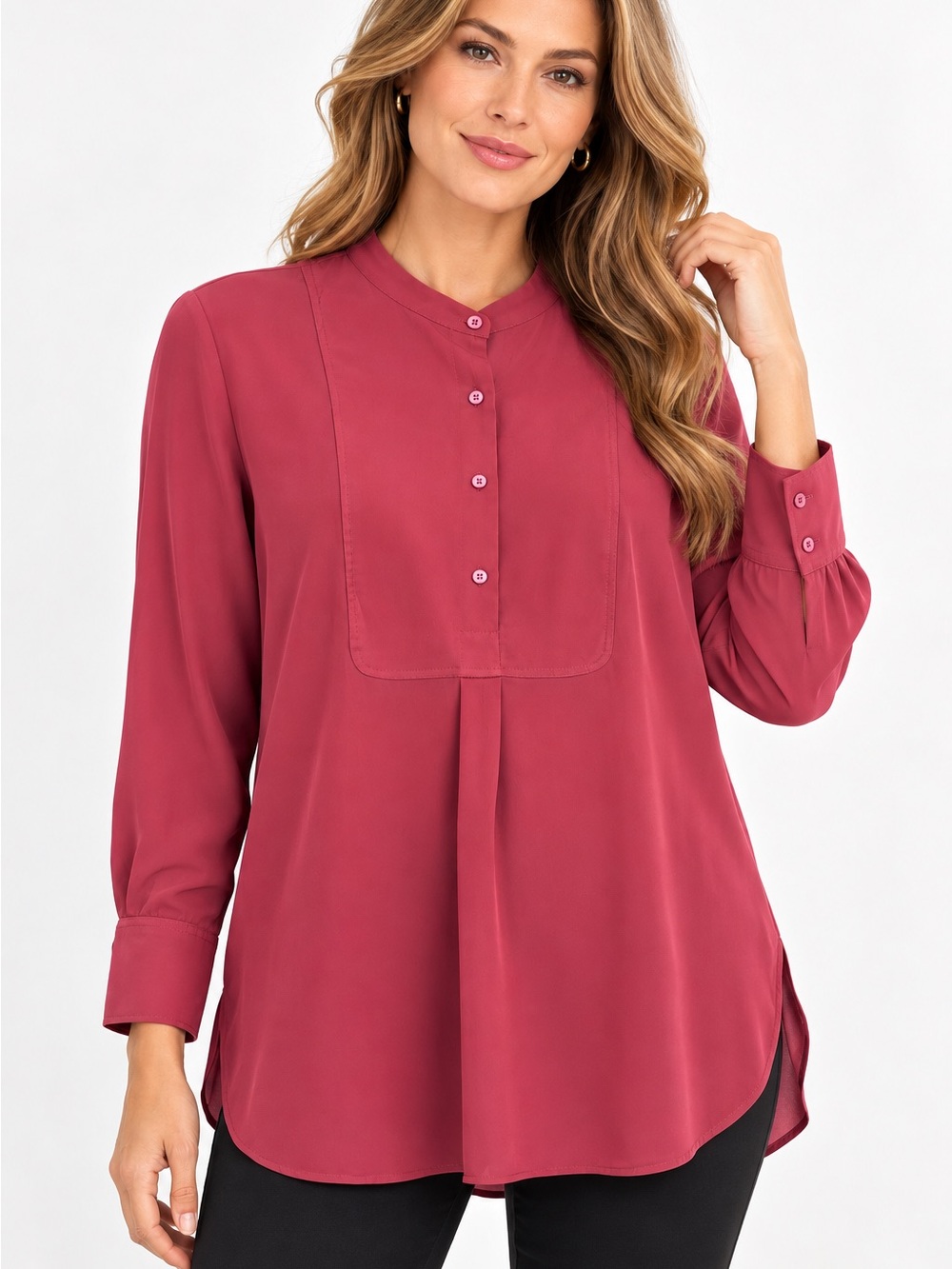 Ann Taylor Women’s Size L Berry Pink Long Sleeve Tunic Blouse Button Front